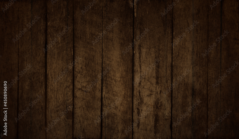 Fototapeta premium Old grunge dark textured wooden background , vintage brown wood texture , top view teak wood paneling