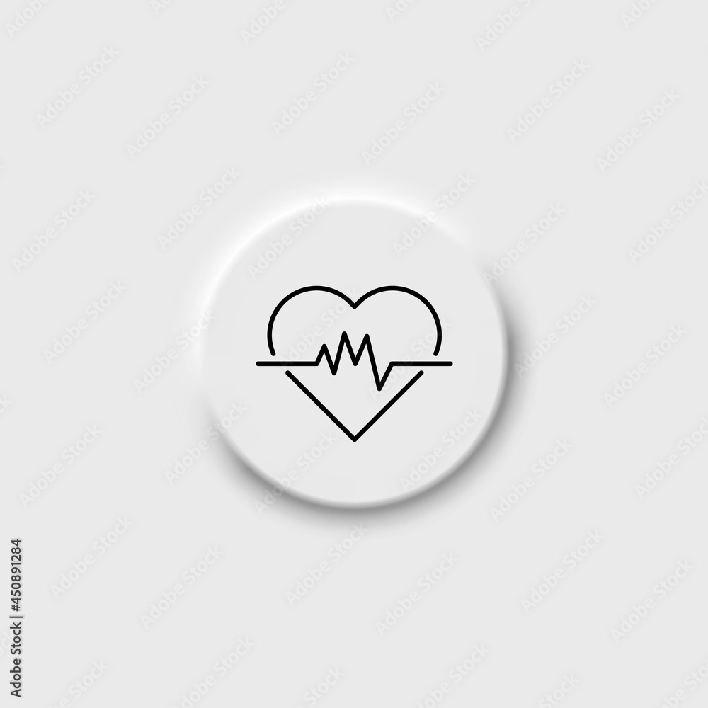 Heartbeat on neomorphism button icon. Heart with curve sign. Heart Rate illustration. Pulse. Electrocardiogram logo. Flat style for graphic design, web. Cardiology. Healthcare concept. Vector EPS 10. Heartbeat on neomorphism button icon. Heart with curve sign. Heart Rate illustration. Pulse. Electrocardiogram logo. Flat style for graphic design, web. Cardiology. Healthcare concept. Vector EPS 10.