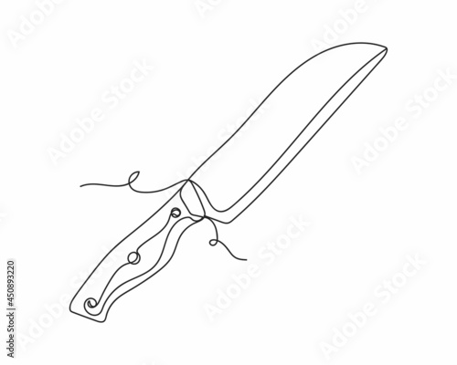 Continuous one line drawing of kitchen knife in silhouette on a white background. Linear stylized.Minimalist.