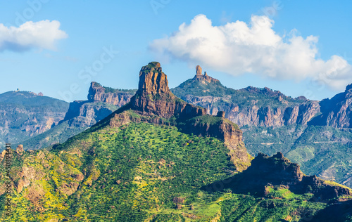 Landscape with Roque Bentayga and Roque Nublo in the background, Gran Canaria, Canary Islands, Spain photo