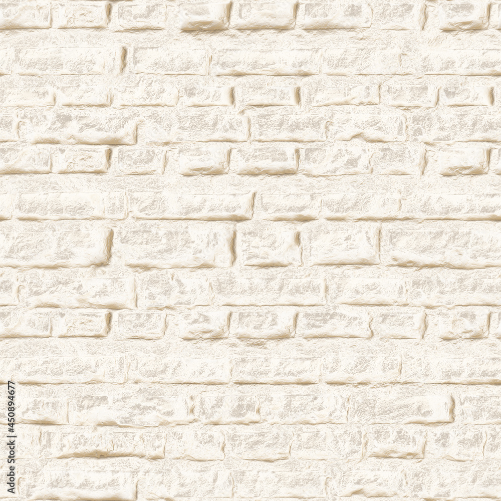 Old grungy rustic dusty white brick wall of ancient city. Uneven pitted peeled surface brickwork of cellar worn. Ruined bright stiff blocks. Spotted ragged holes brickwall for 3D light grunge design