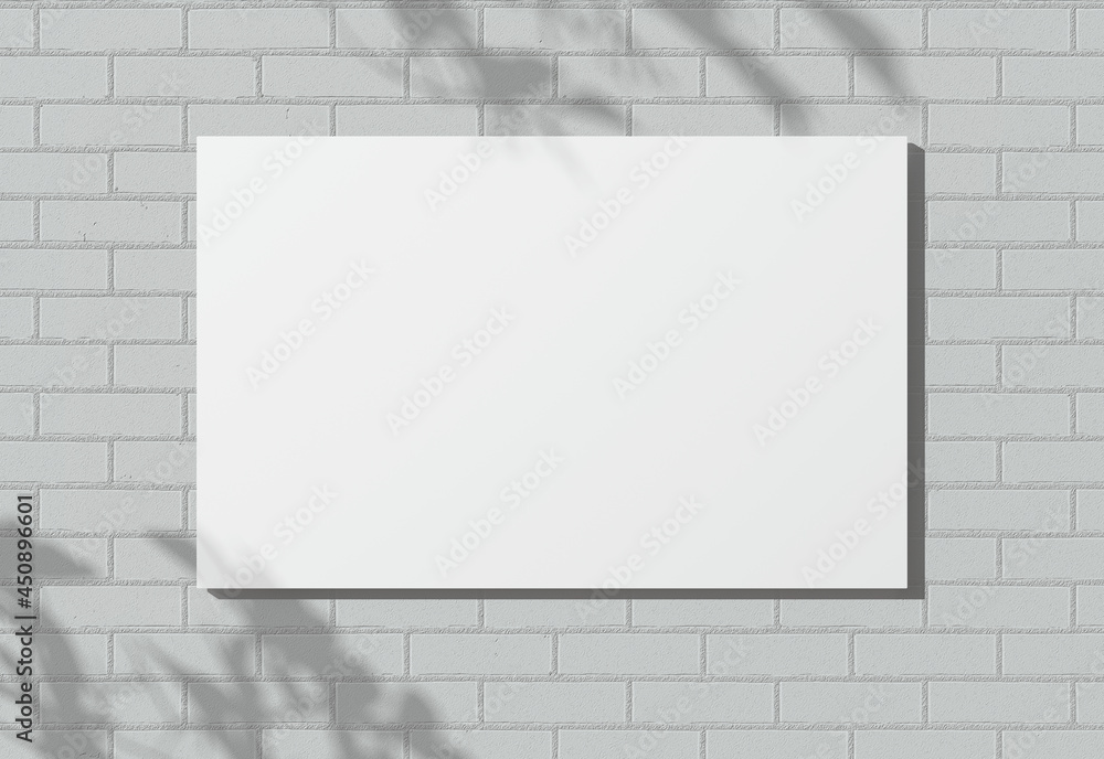 Mock up poster on white brick wall. Empty interior. 3D illustrations. 3D design interior. Template for business. Shadow on the wall. Empty blank for design. Mock up poster on white brick wall. Empty interior. 3D illustrations. 3D design interior. Template for business. Shadow on the wall. Empty blank for design.