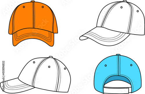 edidable Outline baseball cap vector illustration isolated on white
