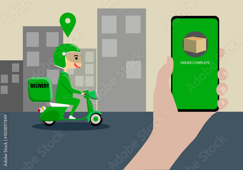 shopping or order food online and delivery by rider , chartoon charactor