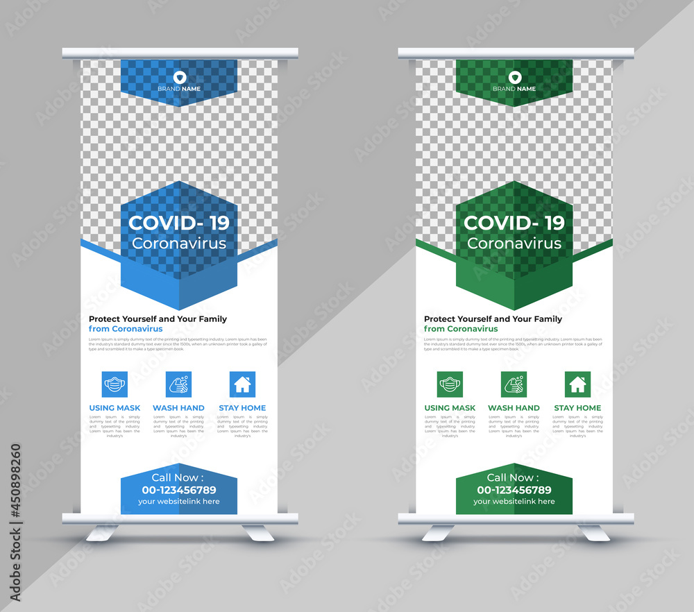 Medical Roll Up Banner Design,  Business Roll Up Banner Template, Covid -19, Coronavirus  Blue, Green color