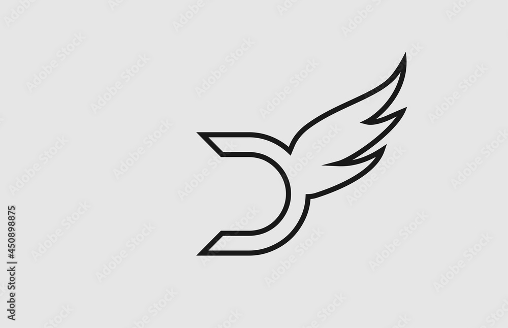Fototapeta premium black white D simple alphabet letter icon logo with line design. Creative wing template for company