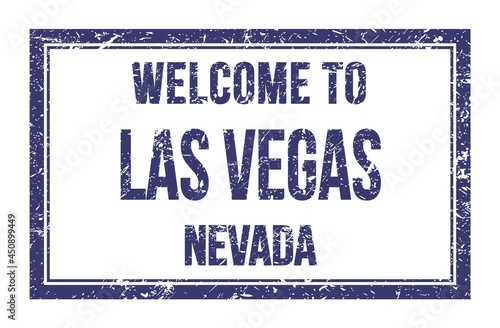 Photography WELCOME TO LAS VEGAS - NEVADA, words written on blue rectangle stamp