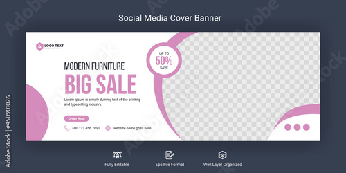 Modern furniture social media Facebook cover banner template