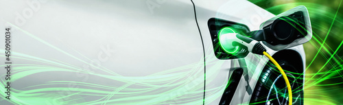 Foto EV charging station for electric car in concept of green energy and eco power produced from sustainable source to supply to charger station in order to reduce CO2 emission