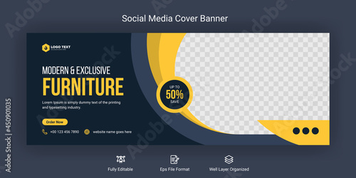 Modern furniture social media Facebook cover banner template