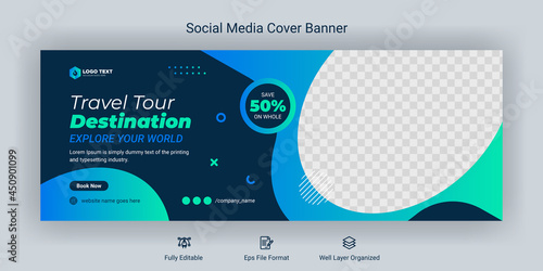 Travel social media Facebook cover banner template