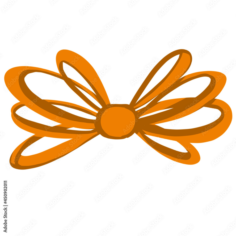Striped orange bow. Hand drawn ribbon, isolated on white background. Striped orange bow. Hand drawn ribbon, isolated on white background.
