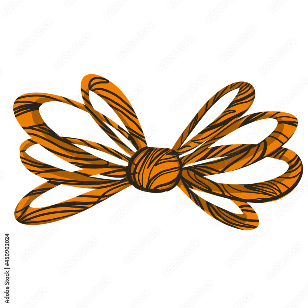 Striped orange bow. Hand drawn tiger texture bow, isolated on white background. Striped orange bow. Hand drawn tiger texture bow, isolated on white background.