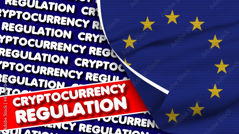 European Union Realistic Fabric Texture Flag, Cryptocurrency Regulation Titlesi 3D Illustration European Union Realistic Fabric Texture Flag, Cryptocurrency Regulation Titlesi 3D Illustration