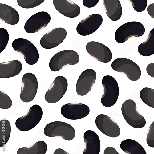Black beans vector cartoon seamless pattern for template farmer market design, label and packing.