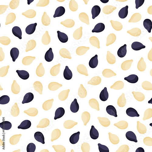 Black and white sesame mix vector cartoon seamless pattern for template farmer market design, label and packing.