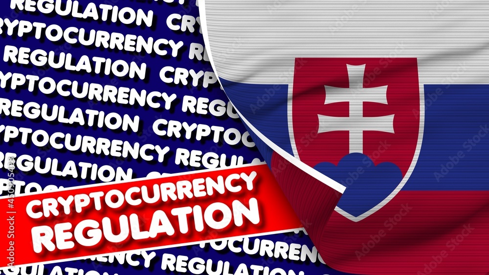 Fototapeta premium Slovakia Realistic Fabric Texture Flag, Cryptocurrency Regulation Titlesi 3D Illustration