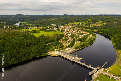 The Kamýk Hydroelectric Power Station also forms a part of the Vltava Cascade. Dam on Vltava river, Kamyk nad Vltavou, Central Bohemian region, Czech republic.