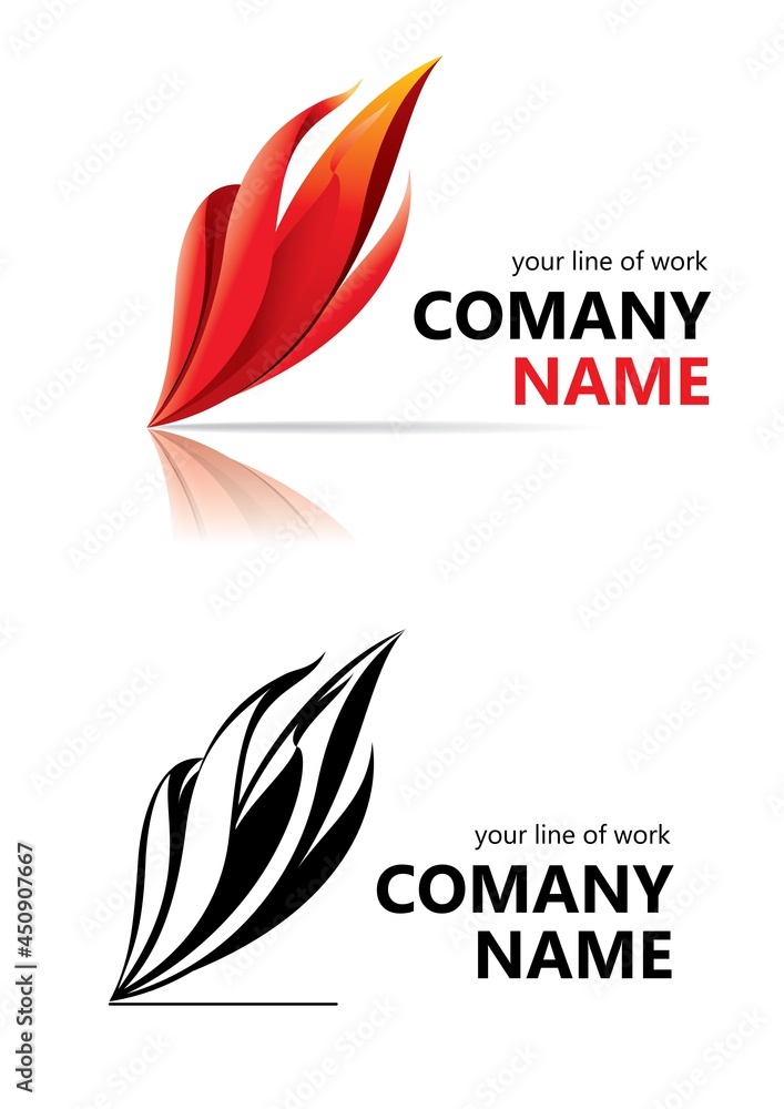 Company name. Fire vector on white background