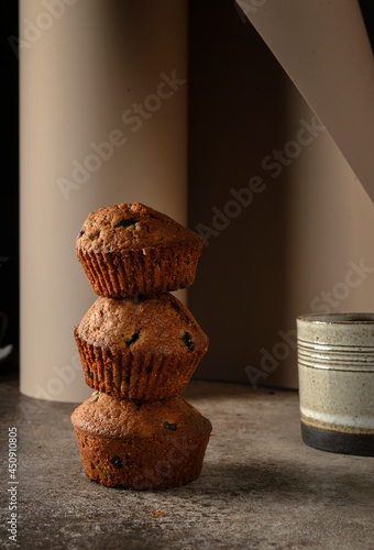 blueberry muffins stack on the background