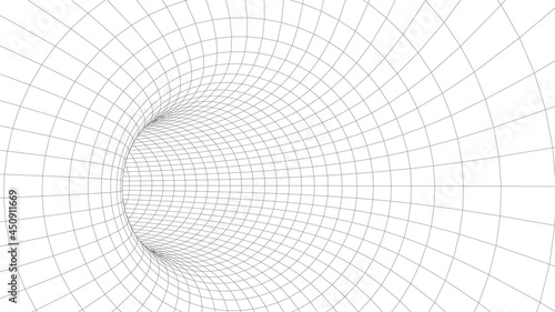 Tunnel or wormhole. 3d futuristic perspective mesh background texture. Vector illustration.