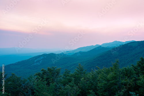 A beautiful view of the mountains in the Croatian national Park in the summer evening