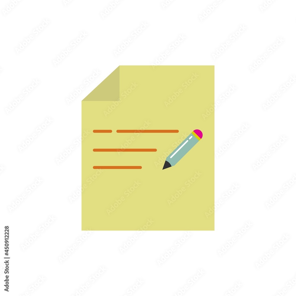 Document with Pen. Color icon of notes. Sheet and pen. Trendy flat isolated symbol sign can be used for: illustration, outline, logo, mobile, app, design, web, dev, ui, ux, gui. Vector EPS 10 Document with Pen. Color icon of notes. Sheet and pen. Trendy flat isolated symbol sign can be used for: illustration, outline, logo, mobile, app, design, web, dev, ui, ux, gui. Vector EPS 10
