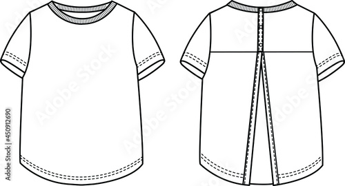 infant baby split open back crew neck t shirt flat sketch vector illustration 