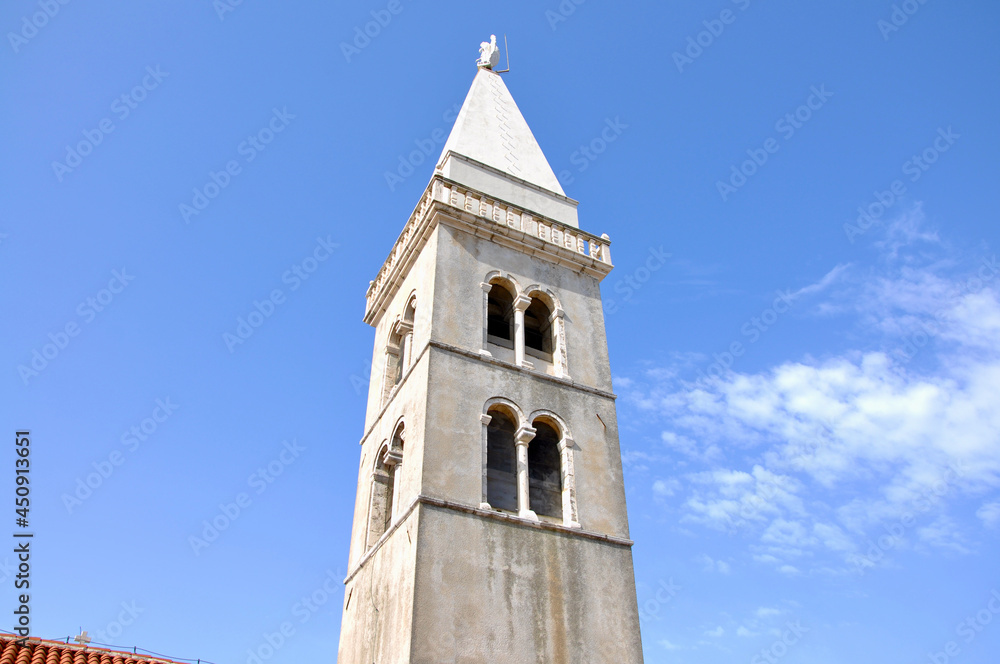 Bell tower of Parrish church of the nativity of the virgin at Mali Losinj, Croatia