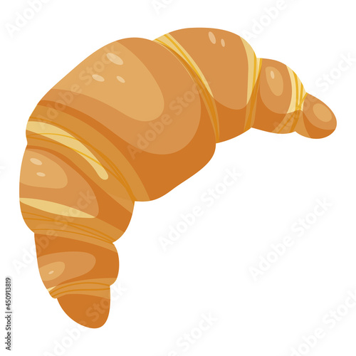 Sweet croissant with crispy crust. Cartoon vector graphics.