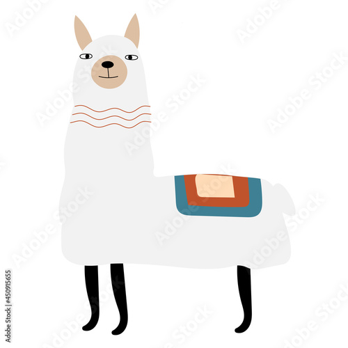 Cute alpaca with an ornament on the fur of a llama animal vector isolated illustration.