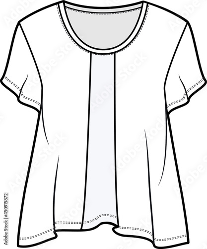 women flare short sleeve t shirt flat sketch vector illustration 