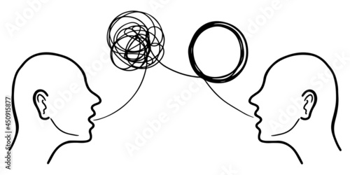 hand drawn Two humans head silhouette psycho therapy concept. design element . vector illustration.
