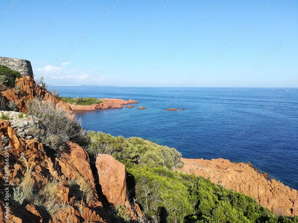 Beautiful nature landscape, mountains and coast France, Scenic View Of Sea By Mountain