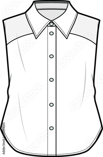 women sleeveless button down shirt top flat sketch vector illustration