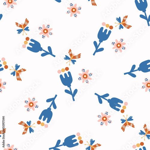 Abstract playful color style cut out shape pattern. Seamless modern simple lino cut style design for retro kids all over print. Trendy geometric home decor, kid fashion, wallpaper in vector repeat. 
