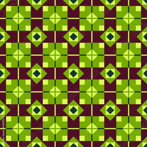 Illustration of green and purple toned geometric seamless pattern