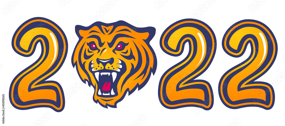Obraz premium Vector emblem for new year of 2022 with head of a tiger.