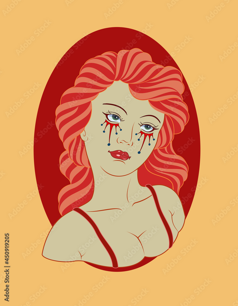 girl in pin up style, vector illustration solid color girl in pin up style, vector illustration solid color