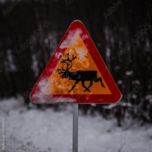 Roadsign, beware of the raindeers