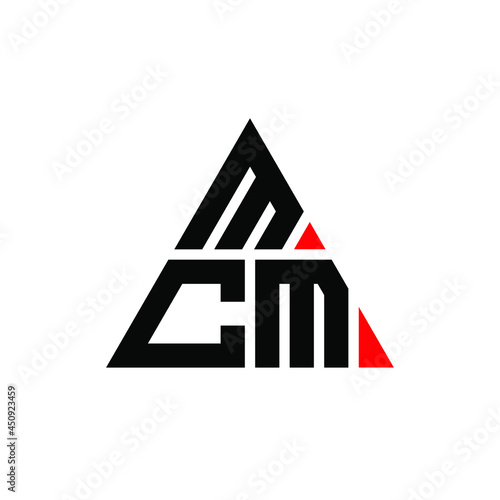 MCM triangle letter logo design with triangle shape. MCM triangle logo design monogram. MCM triangle vector logo template with red color. MCM triangular logo Simple, Elegant, and Luxurious Logo. MCM 
 photo