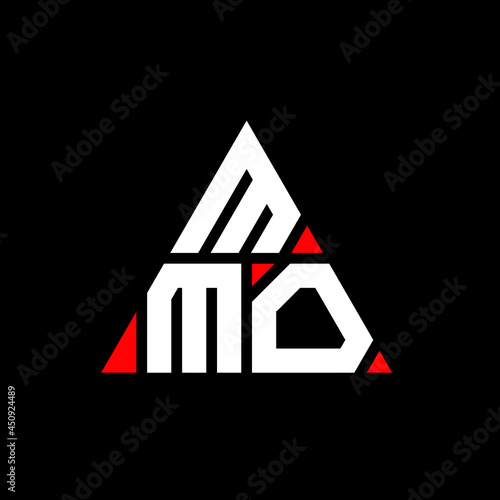 MMO triangle letter logo design with triangle shape. MMO triangle logo design monogram. MMO triangle vector logo template with red color. MMO triangular logo Simple, Elegant, and Luxurious Logo. MMO 
