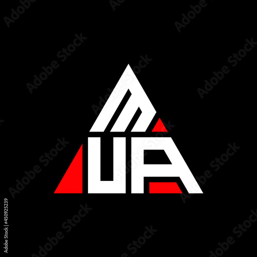MUA triangle letter logo design with triangle shape. MUA triangle logo design monogram. MUA triangle vector logo template with red color. MUA triangular logo Simple, Elegant, and Luxurious Logo. MUA 
