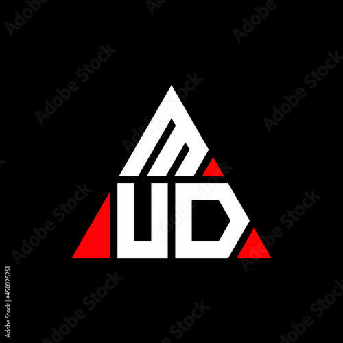 MUD triangle letter logo design with triangle shape. MUD triangle logo design monogram. MUD triangle vector logo template with red color. MUD triangular logo Simple, Elegant, and Luxurious Logo. MUD 
