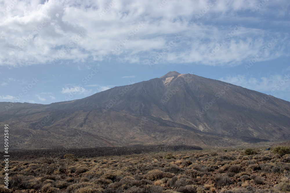 Mount Teide in front of Blue Sky and Clouds