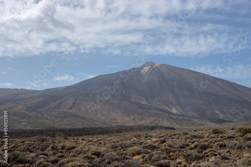 Mount Teide in front of Blue Sky and Clouds