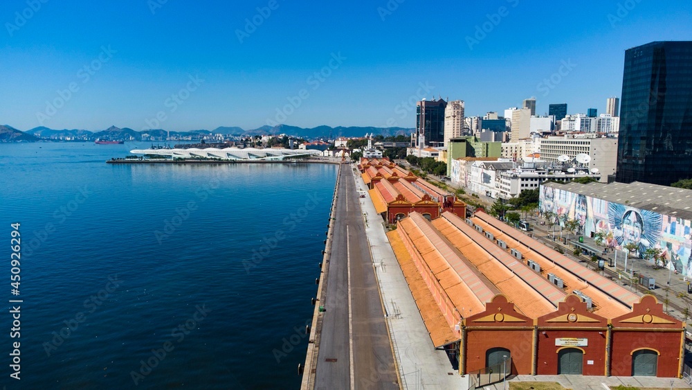 Landmark Rio de Janeiro - Aerial view Pier Maua - Museum of Tomorrow. visiting card.