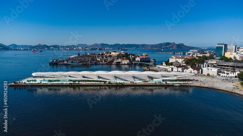 Landmark Rio de Janeiro - Aerial side view Museum of Tomorrow. Business Card.