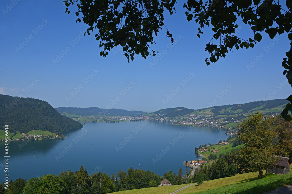 Blick uf den Ägerisee im Ägerital Kanton Zug, Schweiz