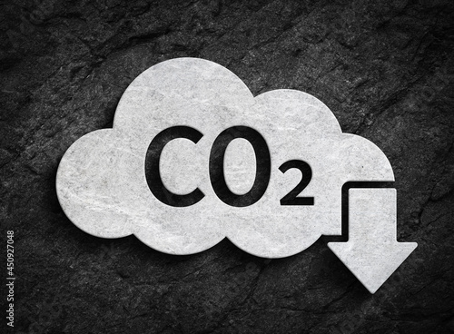 Cloud co2 pollution reduction symbol stone wall background